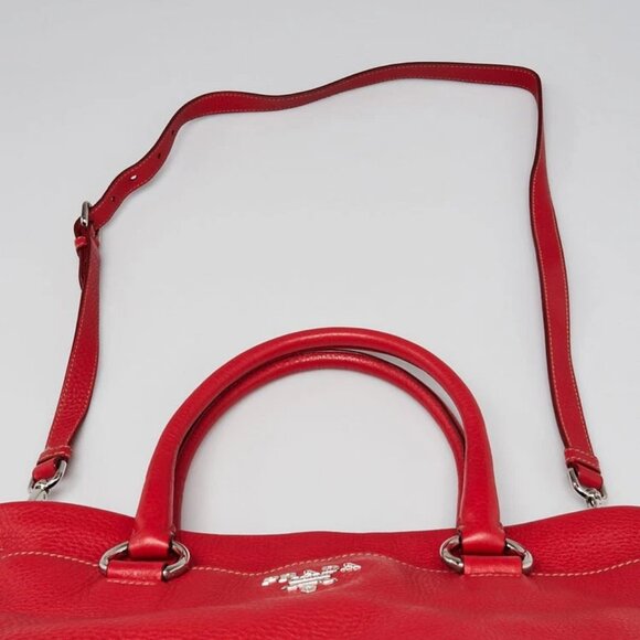 Prada Blue Vitello Daino Leather Convertible Shopping Tote Bag - Picture 12 of 12